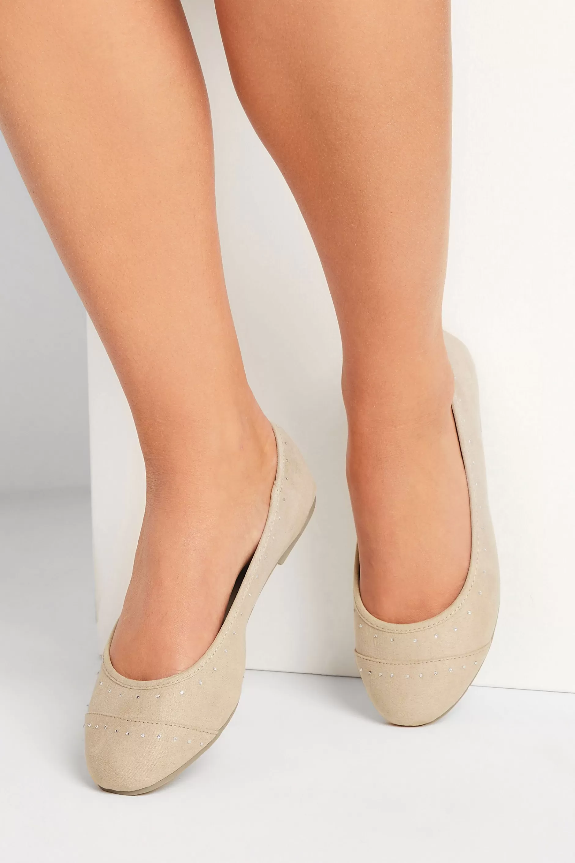 Women M&Co Flat Shoes>Yours Yours Nude Diamante Ballet Shoes In Wide E Fit & Extra Wide Eee Fit