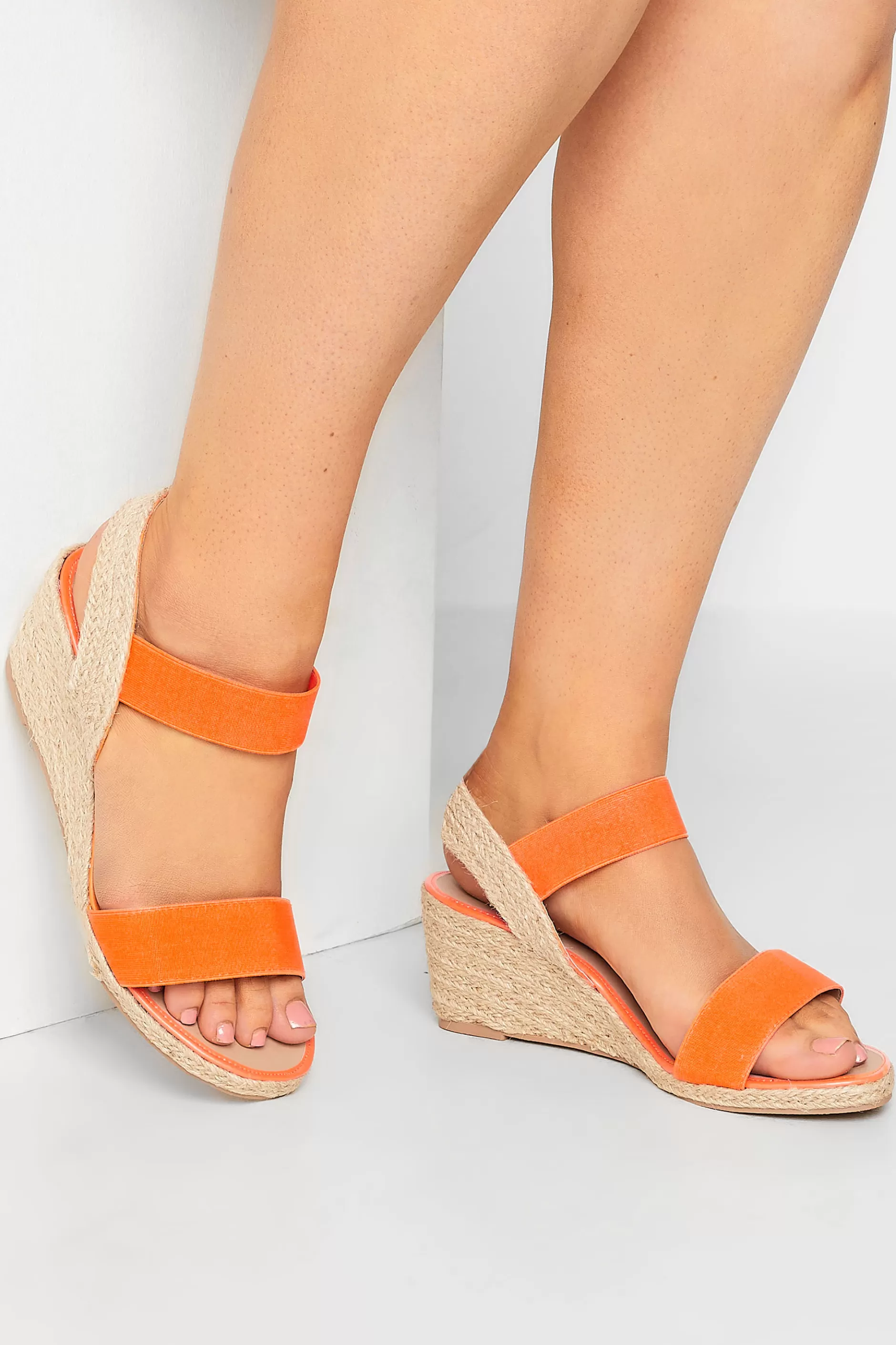 Women M&Co Sandals>Yours Yours Orange Espadrille Wedges In Wide E Fit & Extra Wide Eee Fit