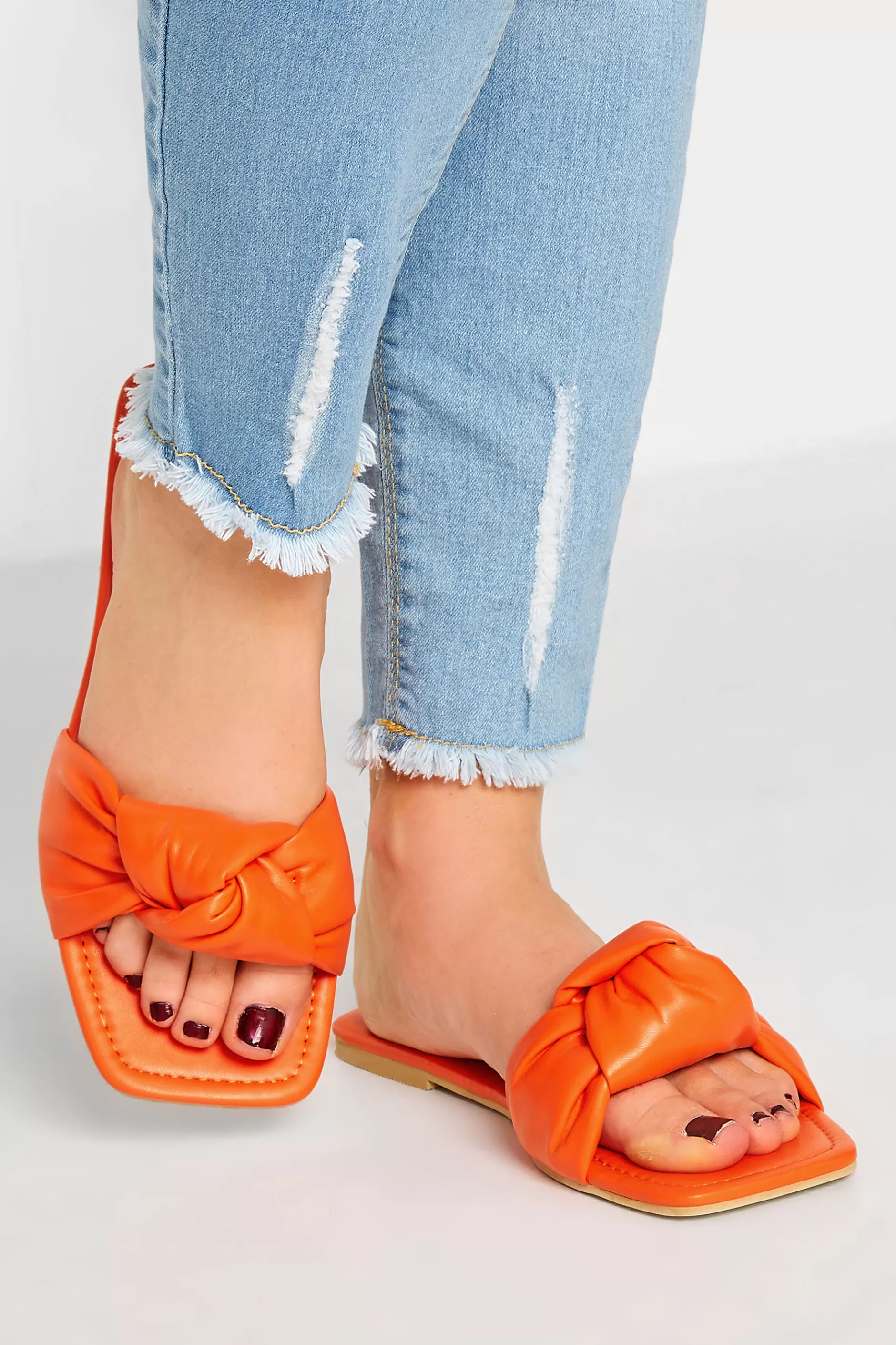 Women M&Co Sandals>Yours Yours Orange Knot Mule Sandals In Extra Wide Eee Fit