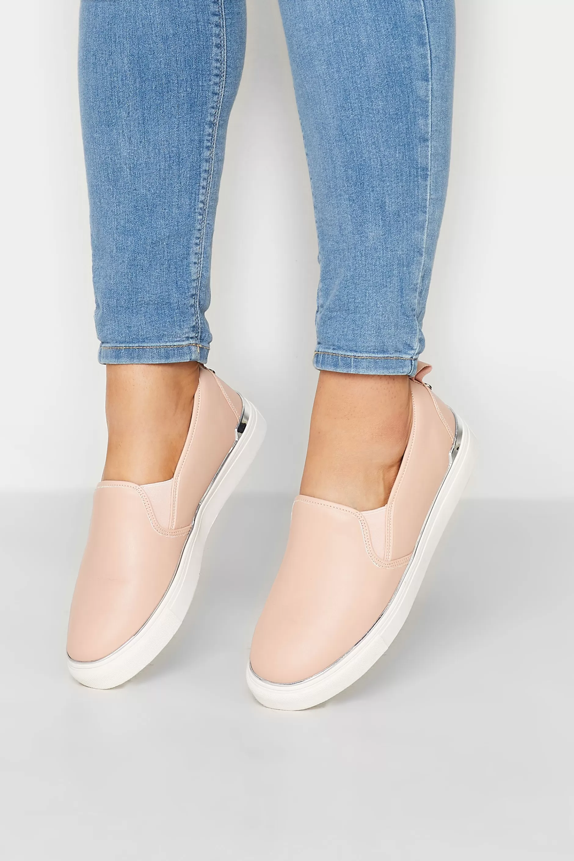 Women M&Co Flat Shoes>Yours Yours Pink & Silver Hardware Slip-On Trainers In Extra Wide Eee Fit