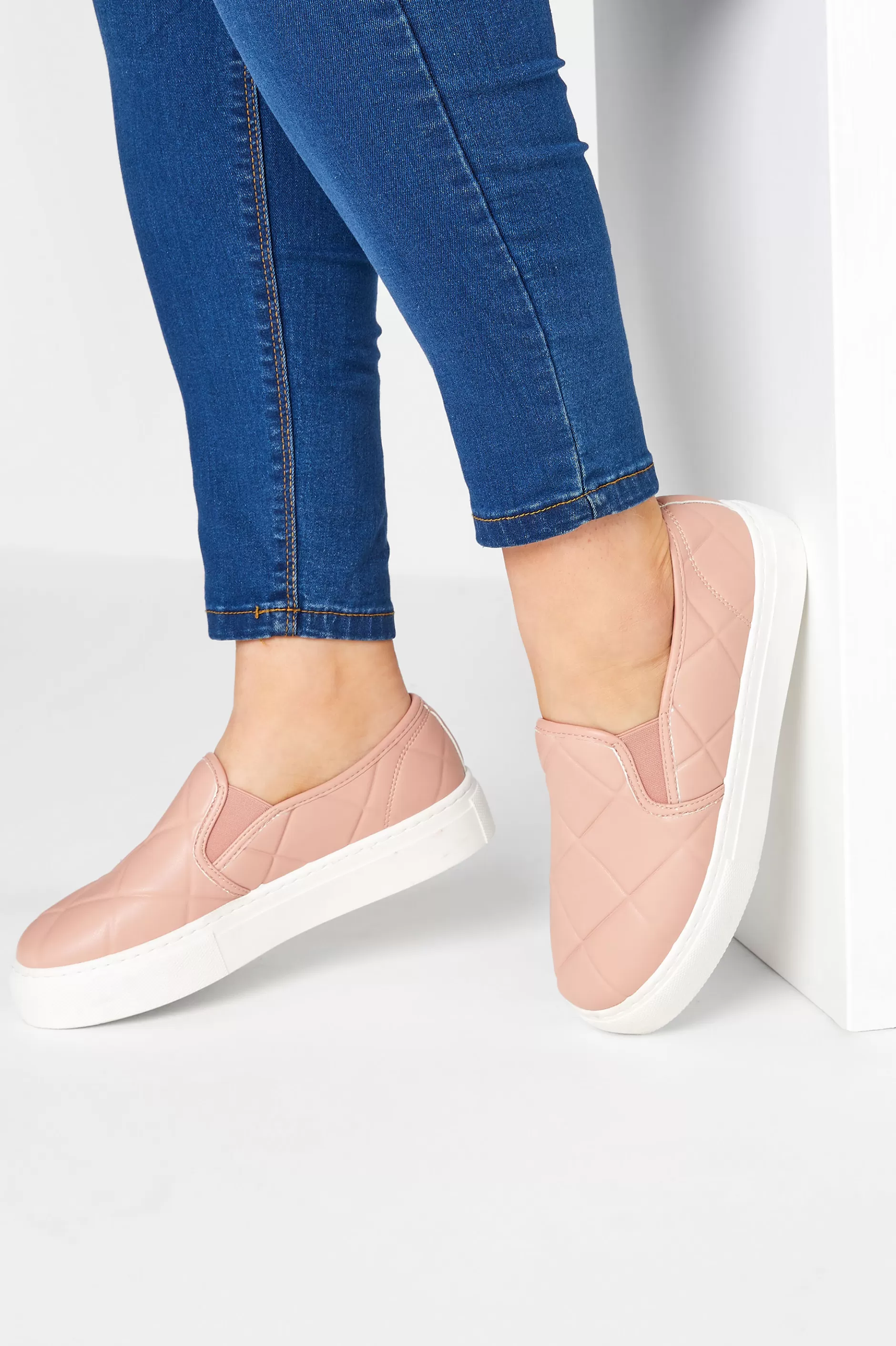 Women M&Co Flat Shoes>Yours Yours Pink Quilted Slip-On Trainers In Extra Wide Eee Fit
