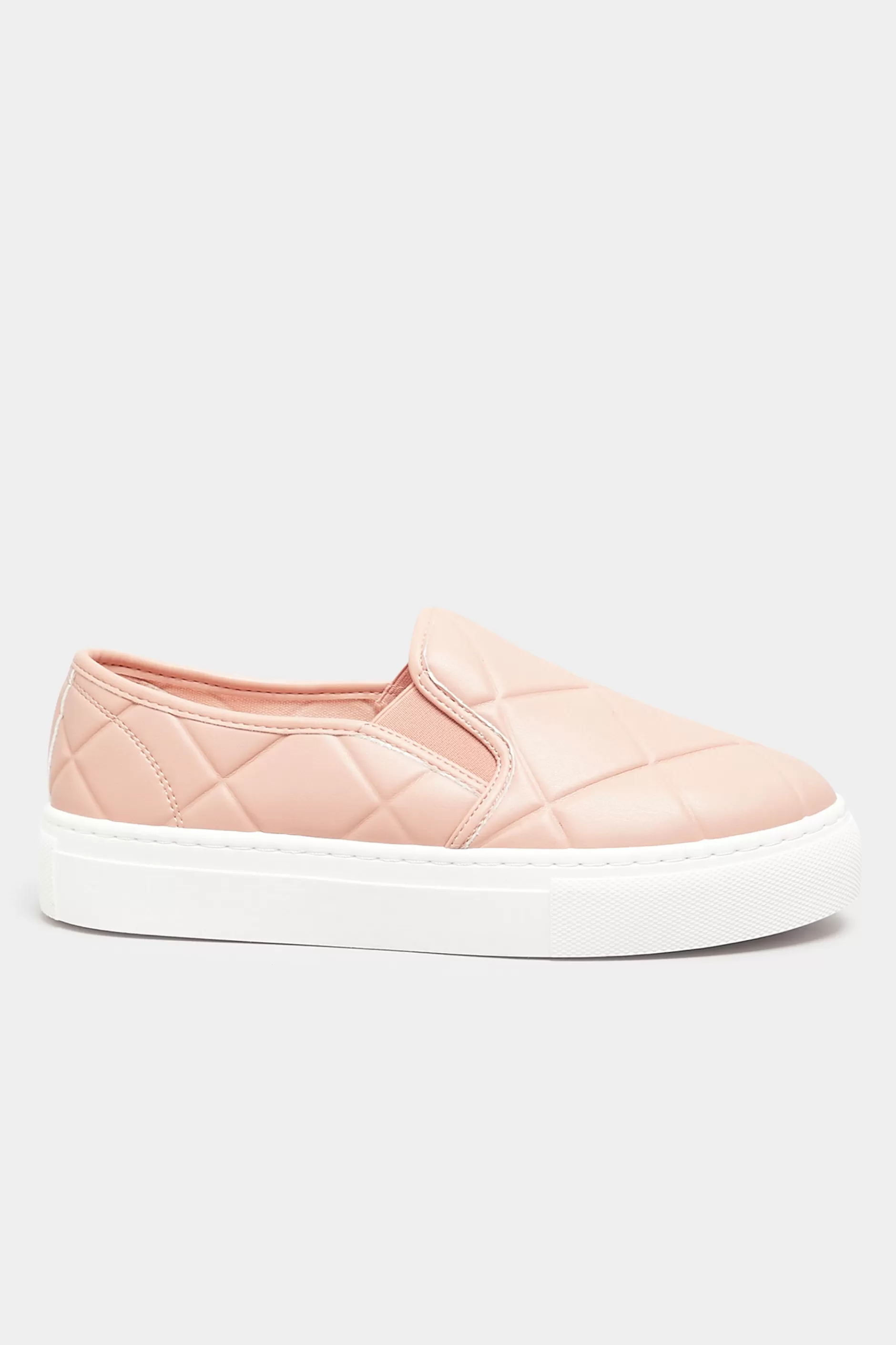 Women M&Co Flat Shoes>Yours Yours Pink Quilted Slip-On Trainers In Extra Wide Eee Fit