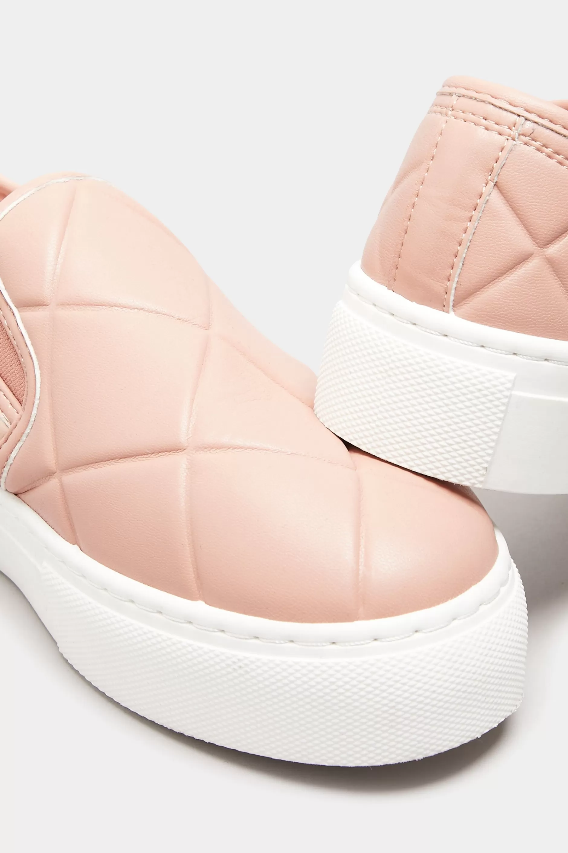 Women M&Co Flat Shoes>Yours Yours Pink Quilted Slip-On Trainers In Extra Wide Eee Fit