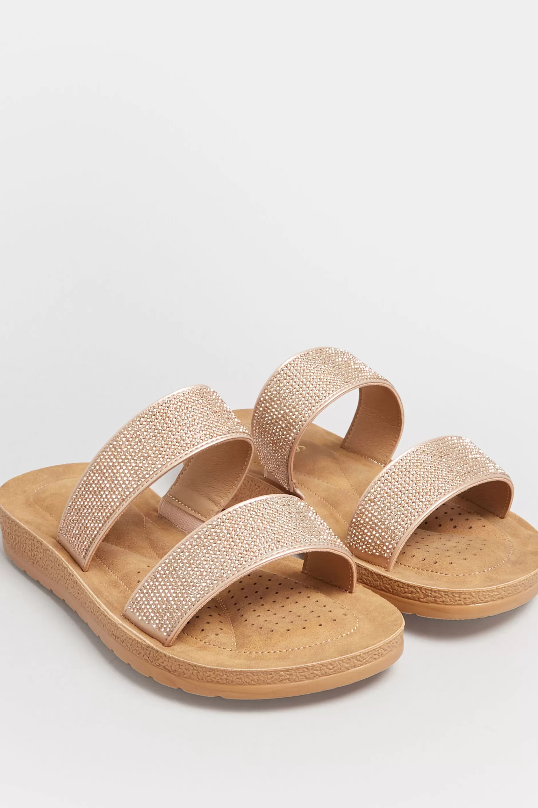 Women M&Co Mules & Sliders>Yours Yours Rose Gold & Brown Glitter Strap Mule Sandals In Extra Wide Eee Fit