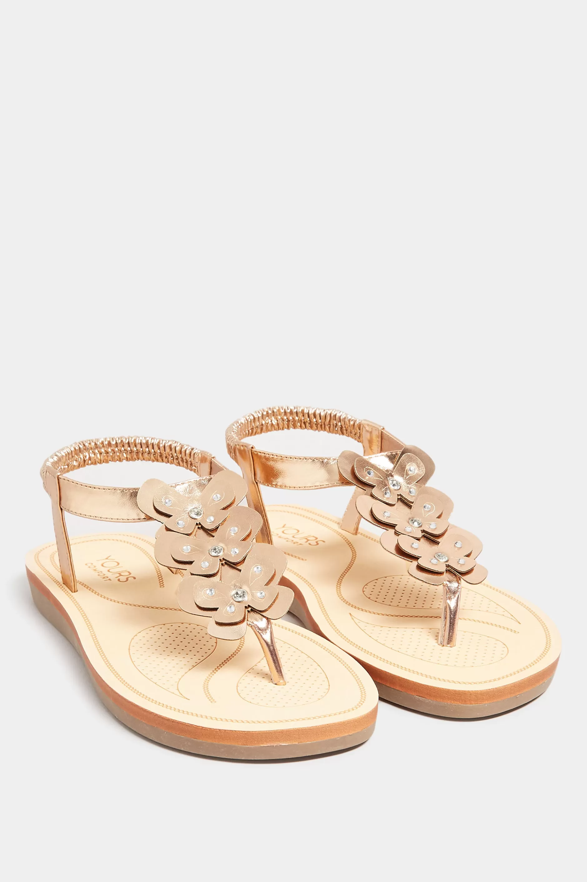 Women M&Co Flat Shoes>Yours Yours Rose Gold Diamante Butterfly Sandals In Extra Wide Eee Fit