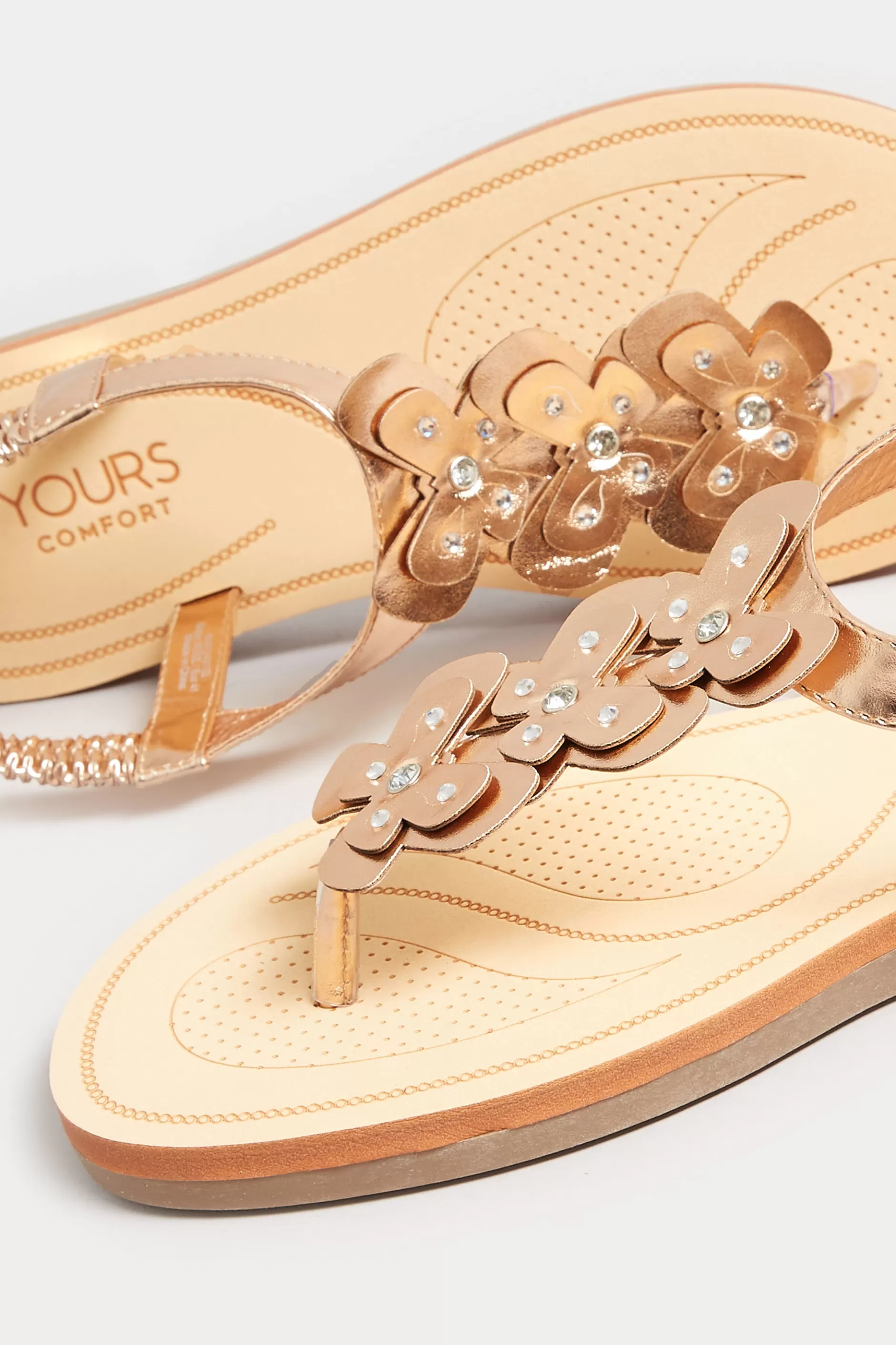 Women M&Co Flat Shoes>Yours Yours Rose Gold Diamante Butterfly Sandals In Extra Wide Eee Fit