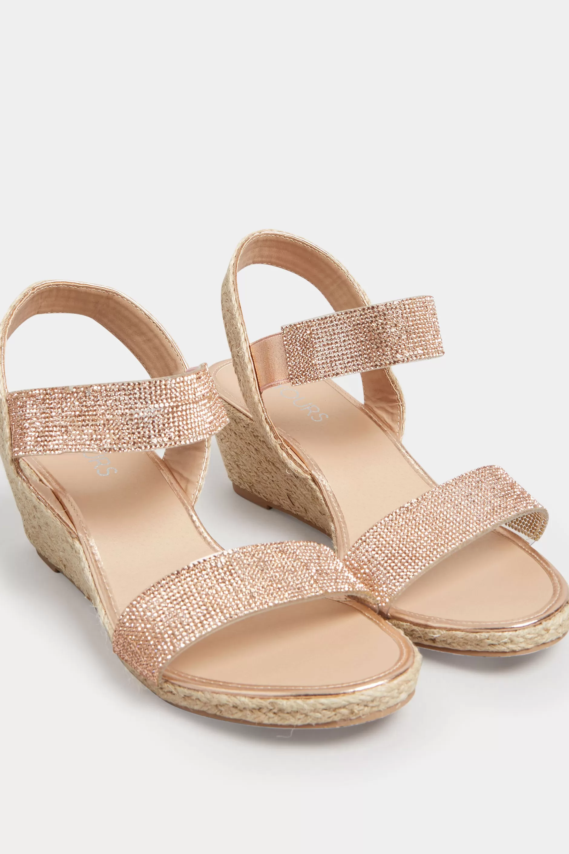 Women M&Co Sandals>Yours Yours Rose Gold Diamante Embellished Espadrille Wedges In Wide E Fit & Extra Wide Eee Fit