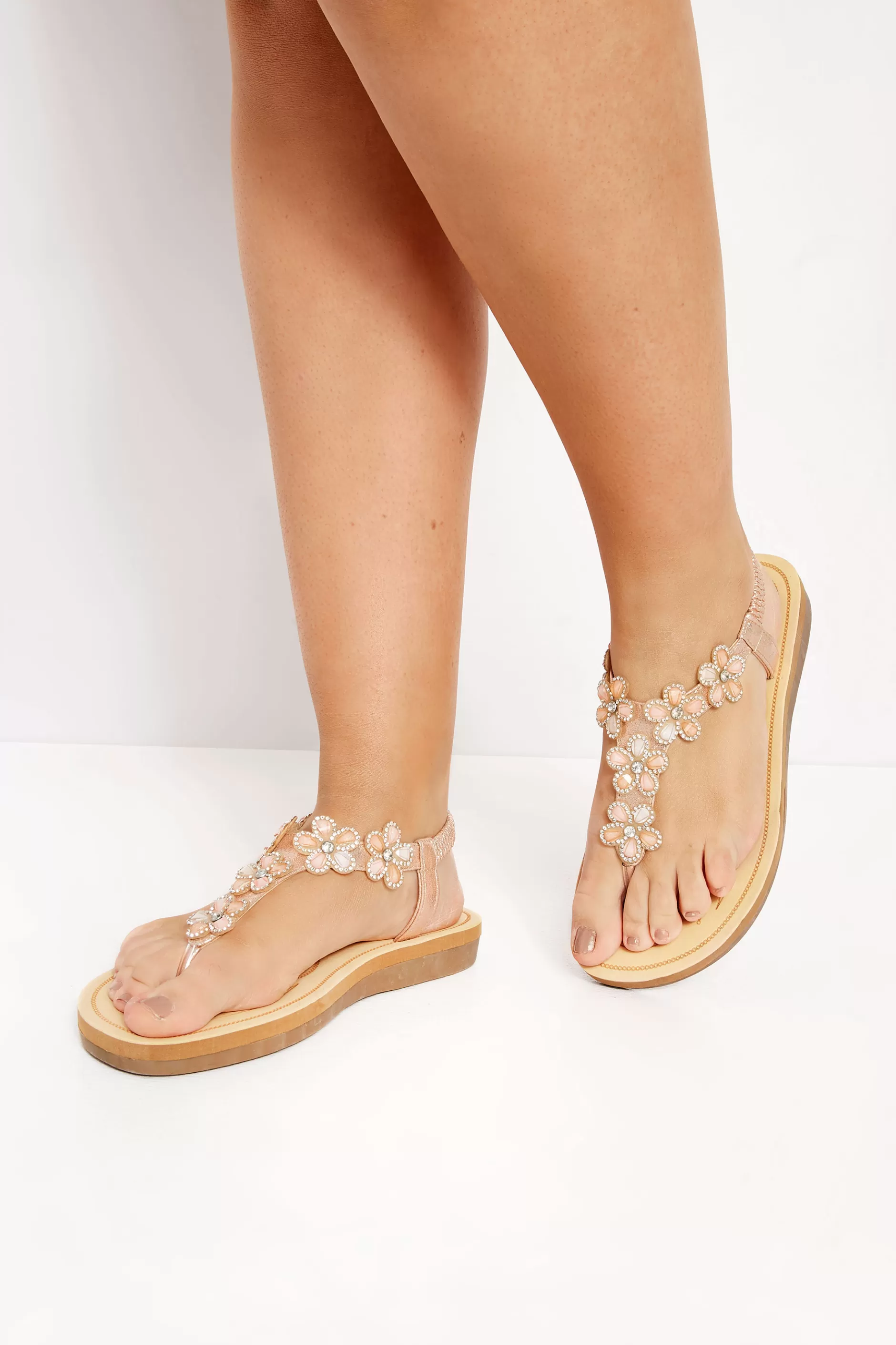 Women M&Co Sandals>Yours Yours Rose Gold Diamante Flower Sandals In Wide E Fit & Extra Wide Fit