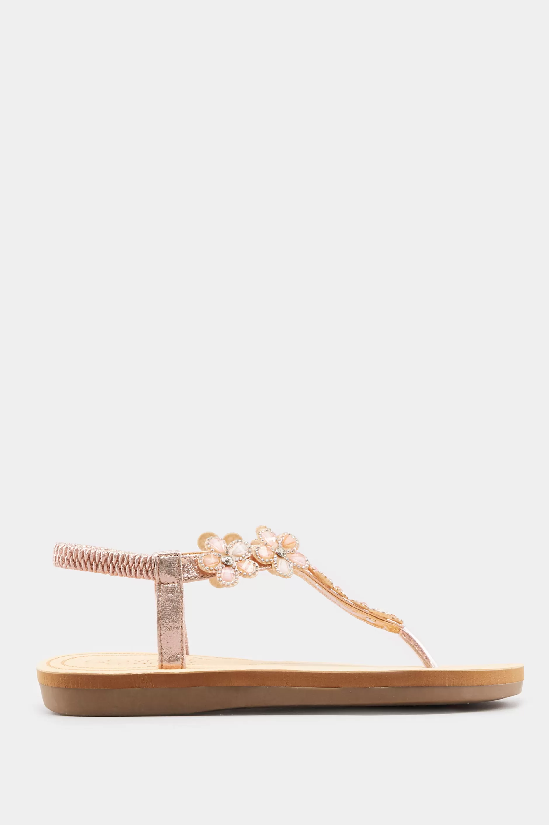 Women M&Co Sandals>Yours Yours Rose Gold Diamante Flower Sandals In Wide E Fit & Extra Wide Fit