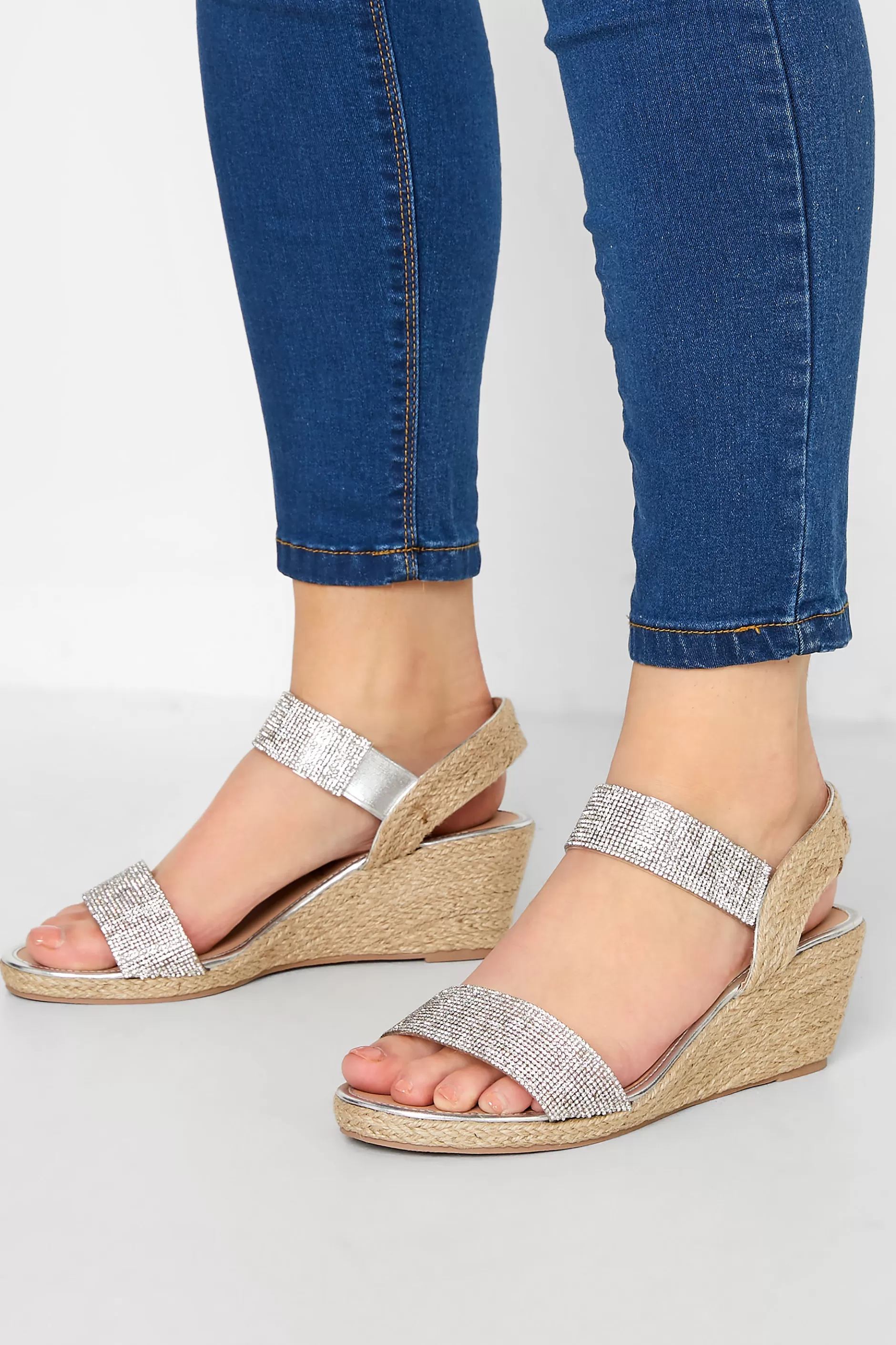 Women M&Co Heels>Yours Yours Silver Espadrille Wedge Sandals In Wide E Fit & Extra Wide Eee Fit