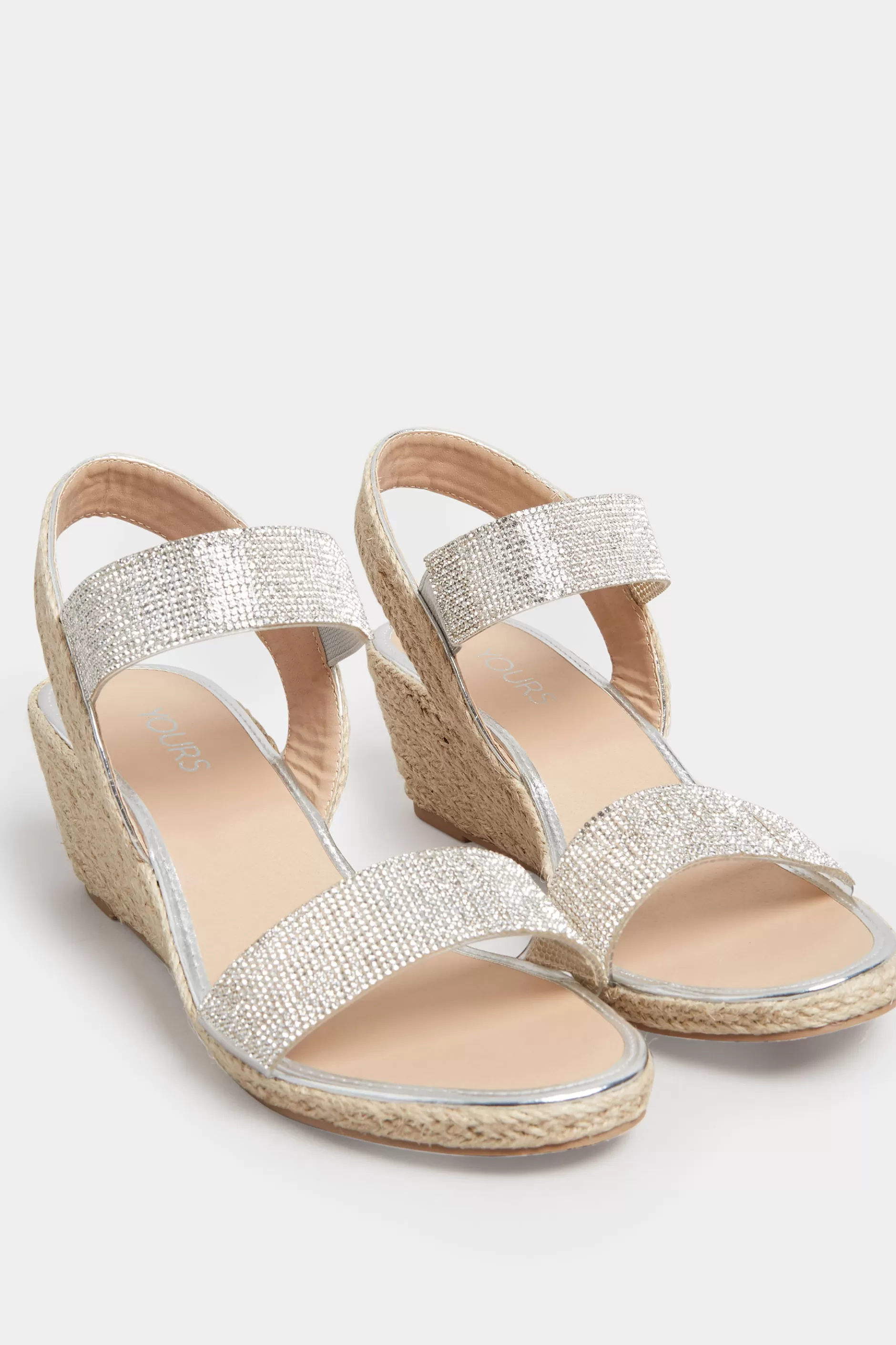 Women M&Co Heels>Yours Yours Silver Espadrille Wedge Sandals In Wide E Fit & Extra Wide Eee Fit