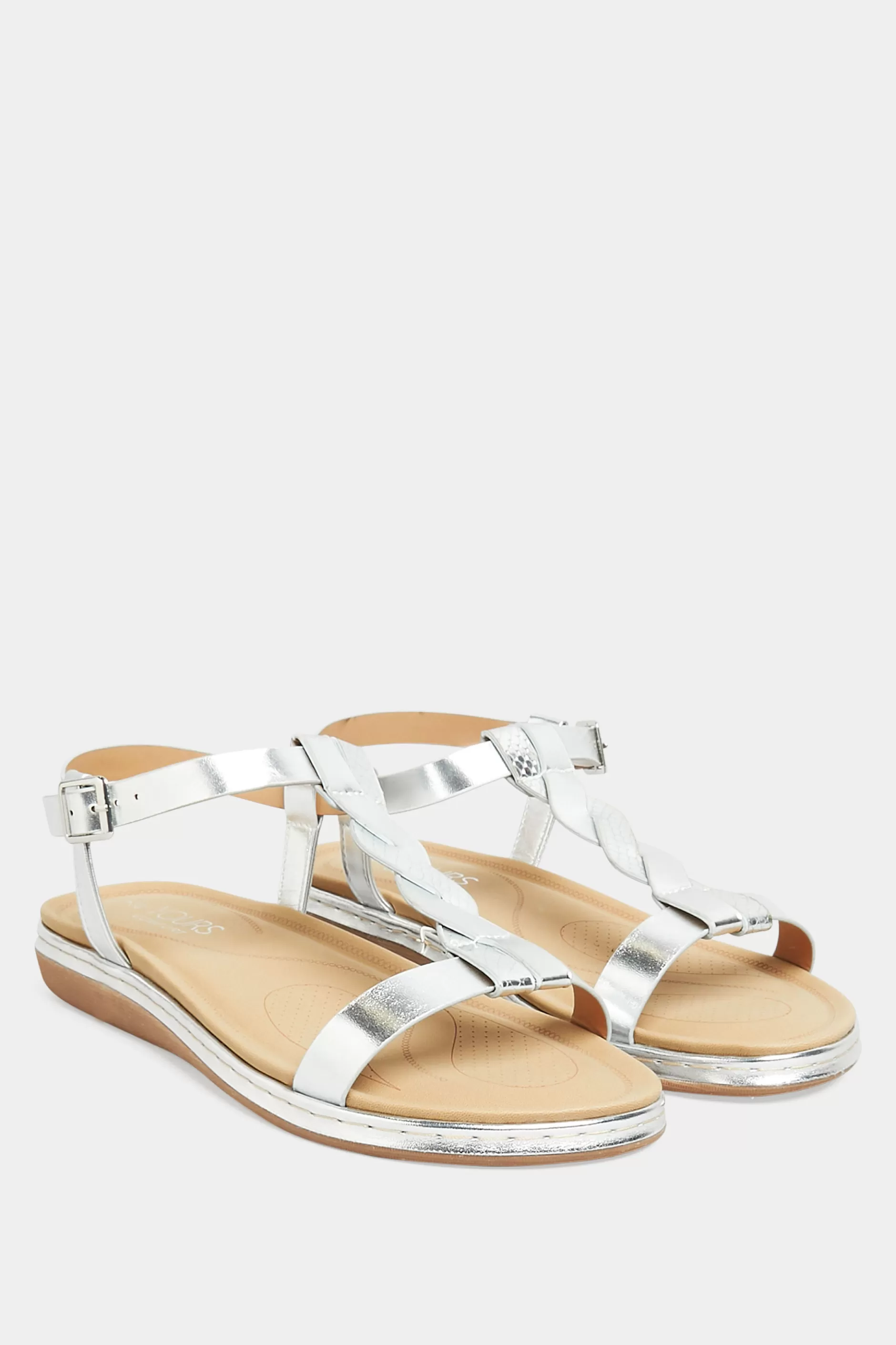 Women M&Co Flat Shoes>Yours Yours Silver Plaited Strap Sandals In Wide E Fit & Extra Wide Eee Fit