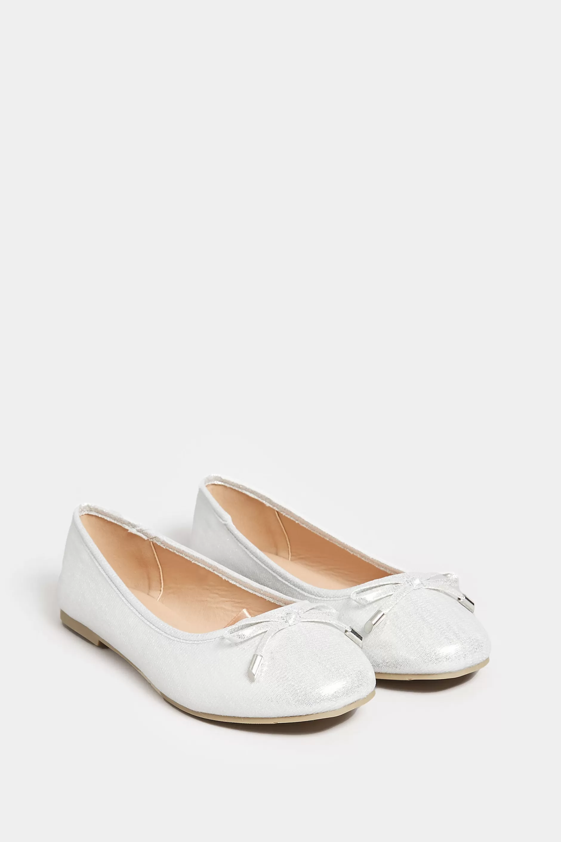 Women M&Co Flat Shoes>Yours Yours Silver Shimmer Ballerina Pumps In Wide E Fit & Extra Wide Eee Fit