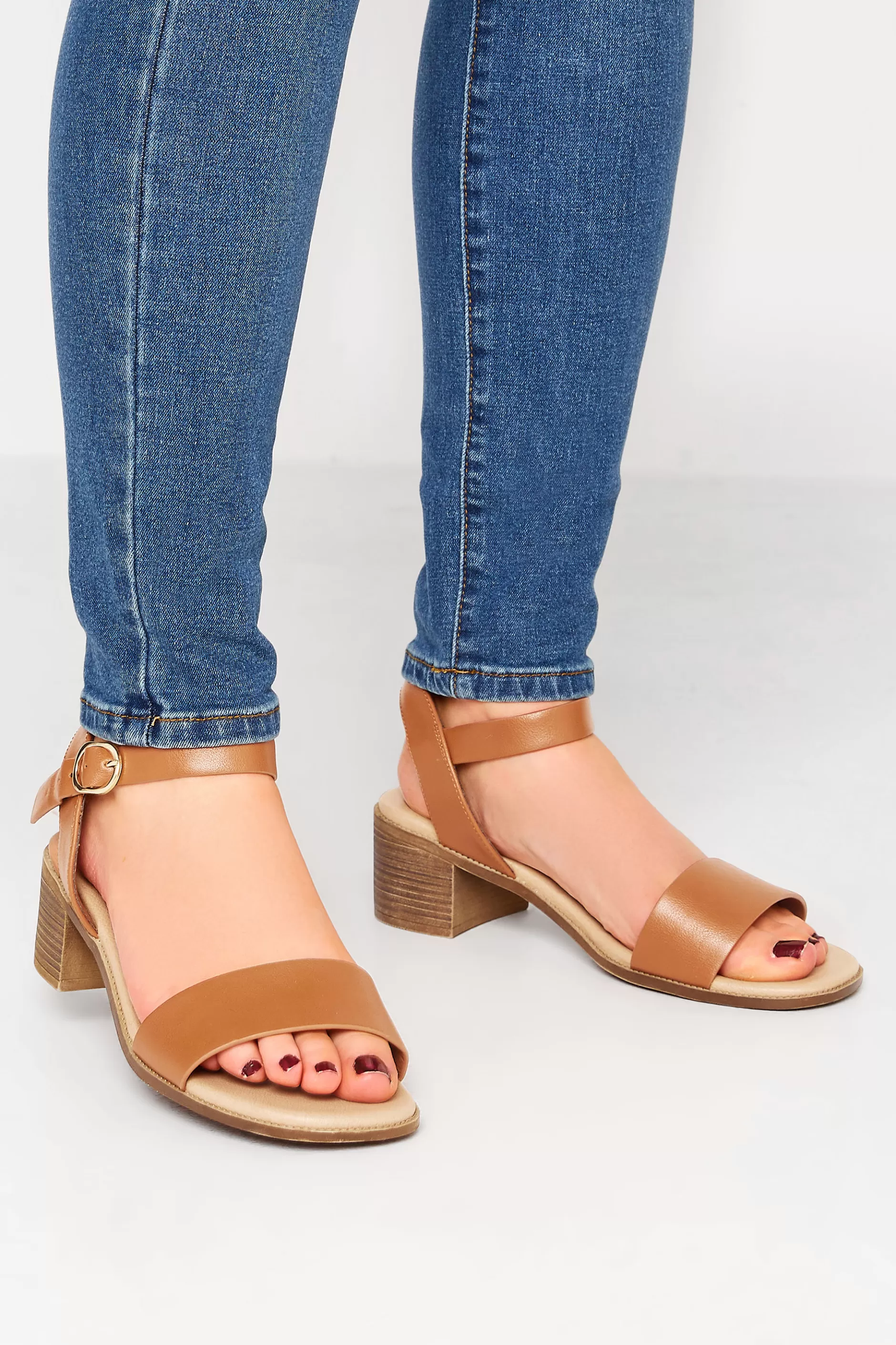 Women M&Co Sandals>Yours Yours Tan Brown Strappy Low Heel Sandals In Extra Wide Eee Fit