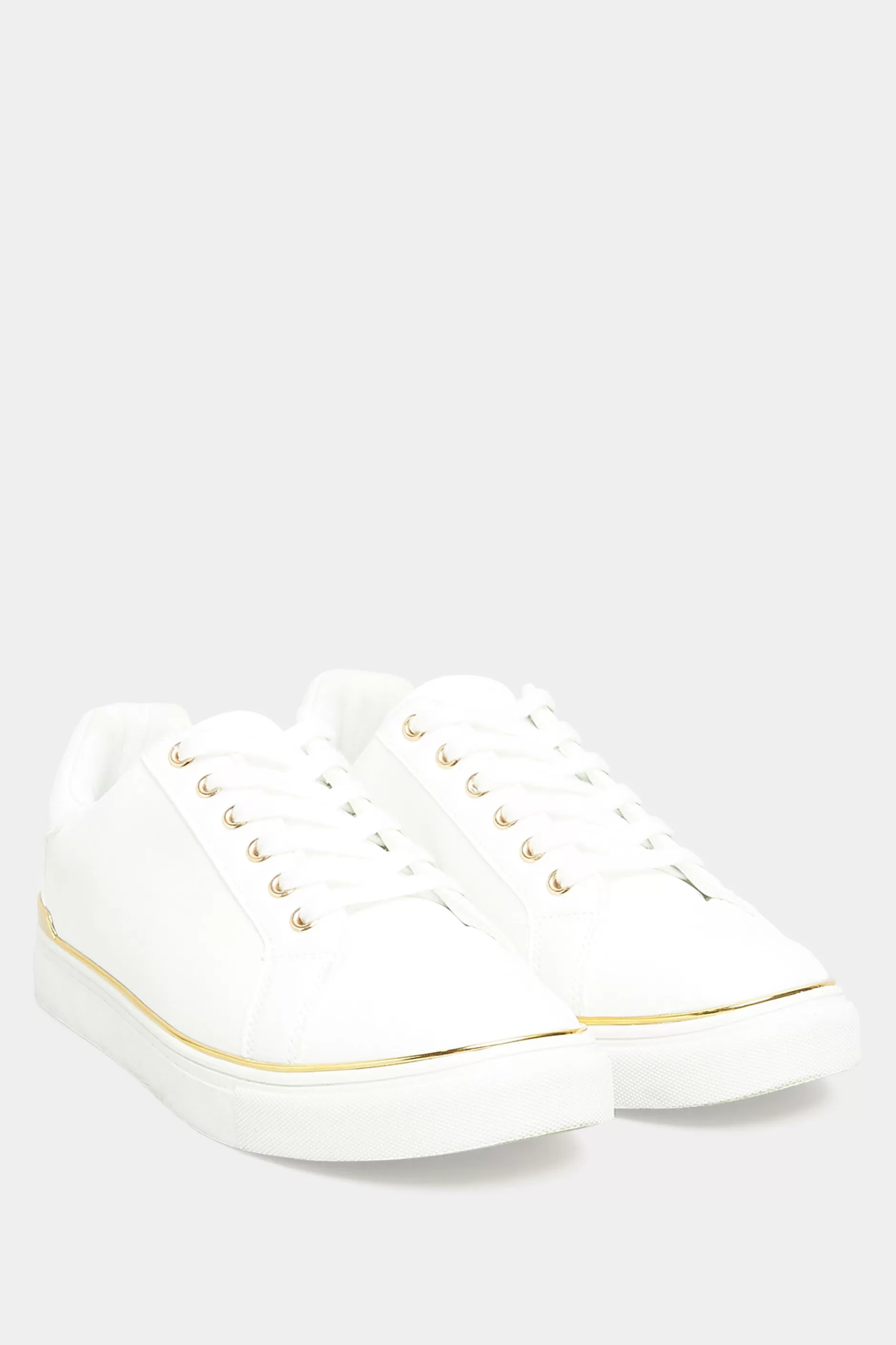 Women M&Co Flat Shoes>Yours Yours White & Gold Hardware Trainers In Extra Wide Eee Fit