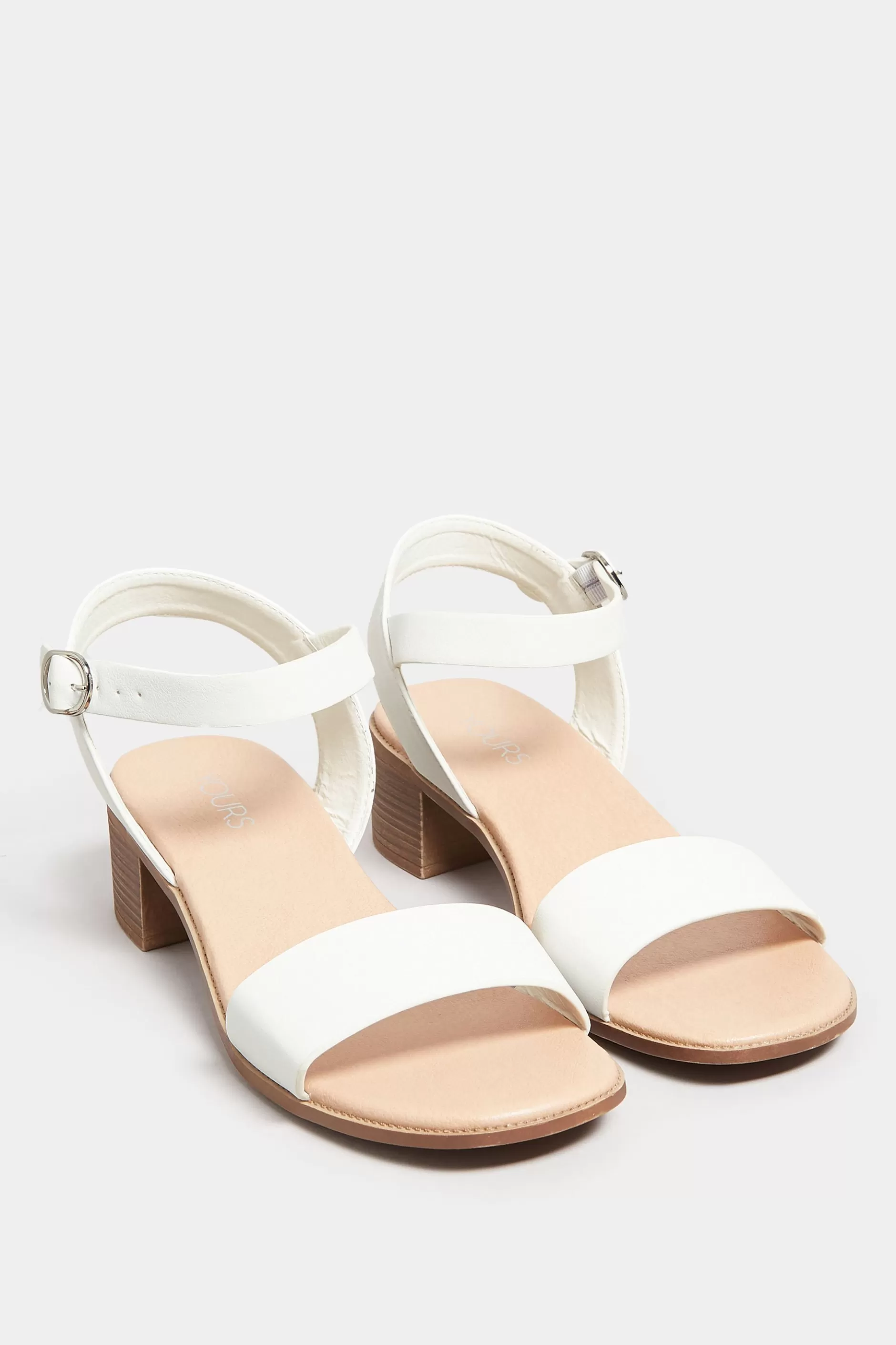 Women M&Co Heels>Yours Yours White Block Strappy Low Heel Sandals In Extra Wide Eee Fit