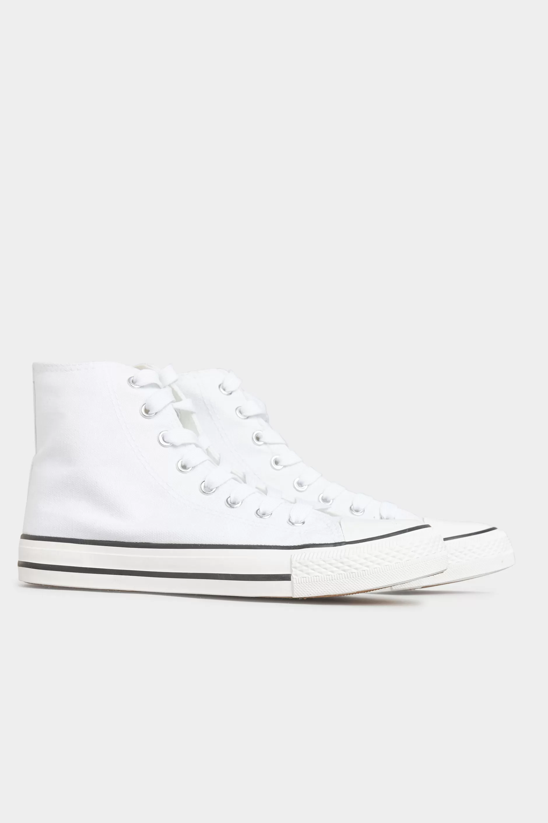 Women M&Co Flat Shoes>Yours Yours White Canvas High Top Trainers In Wide E Fit