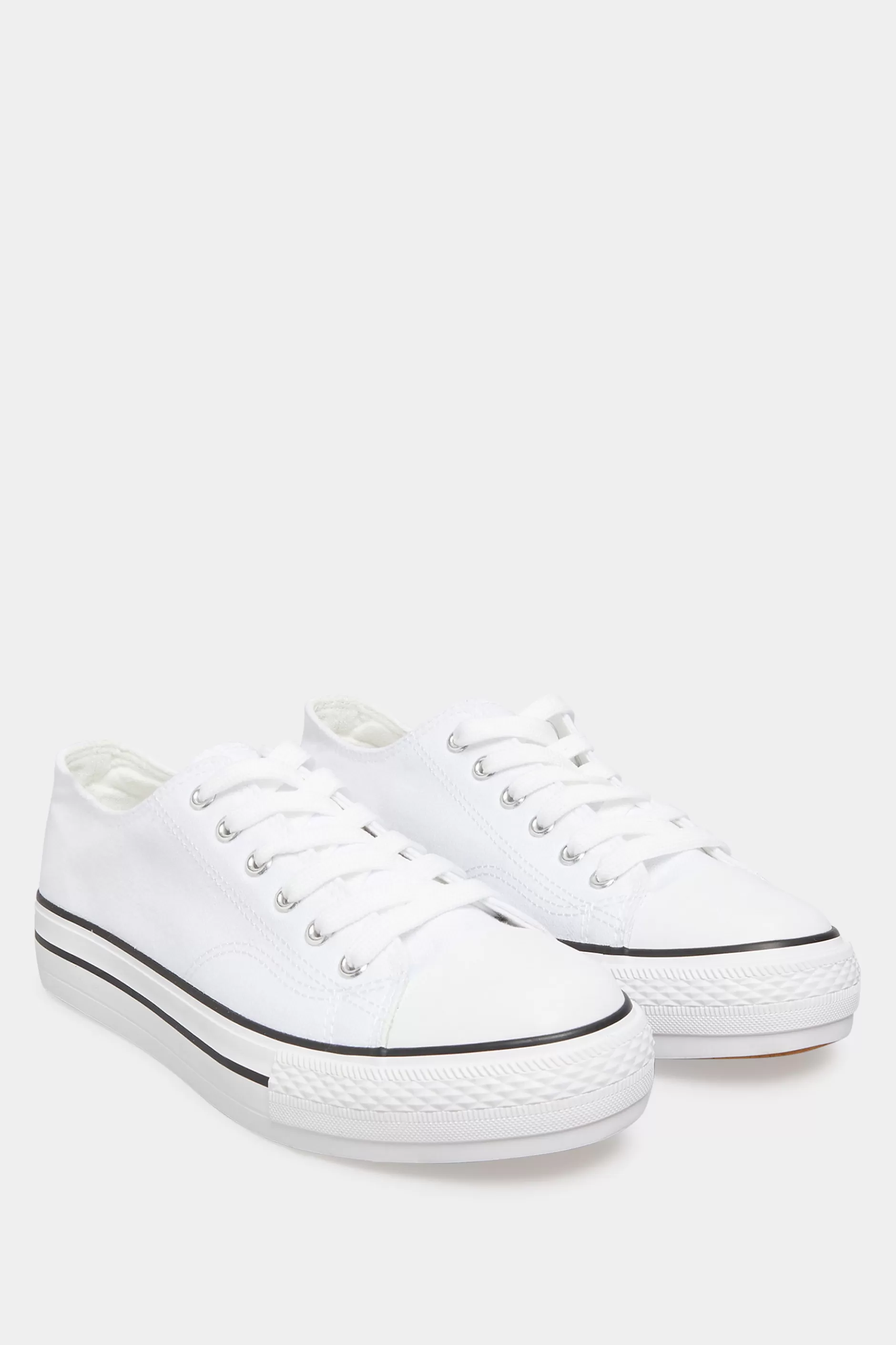 Women M&Co Flat Shoes>Yours Yours White Canvas Platform Trainers In Wide E Fit