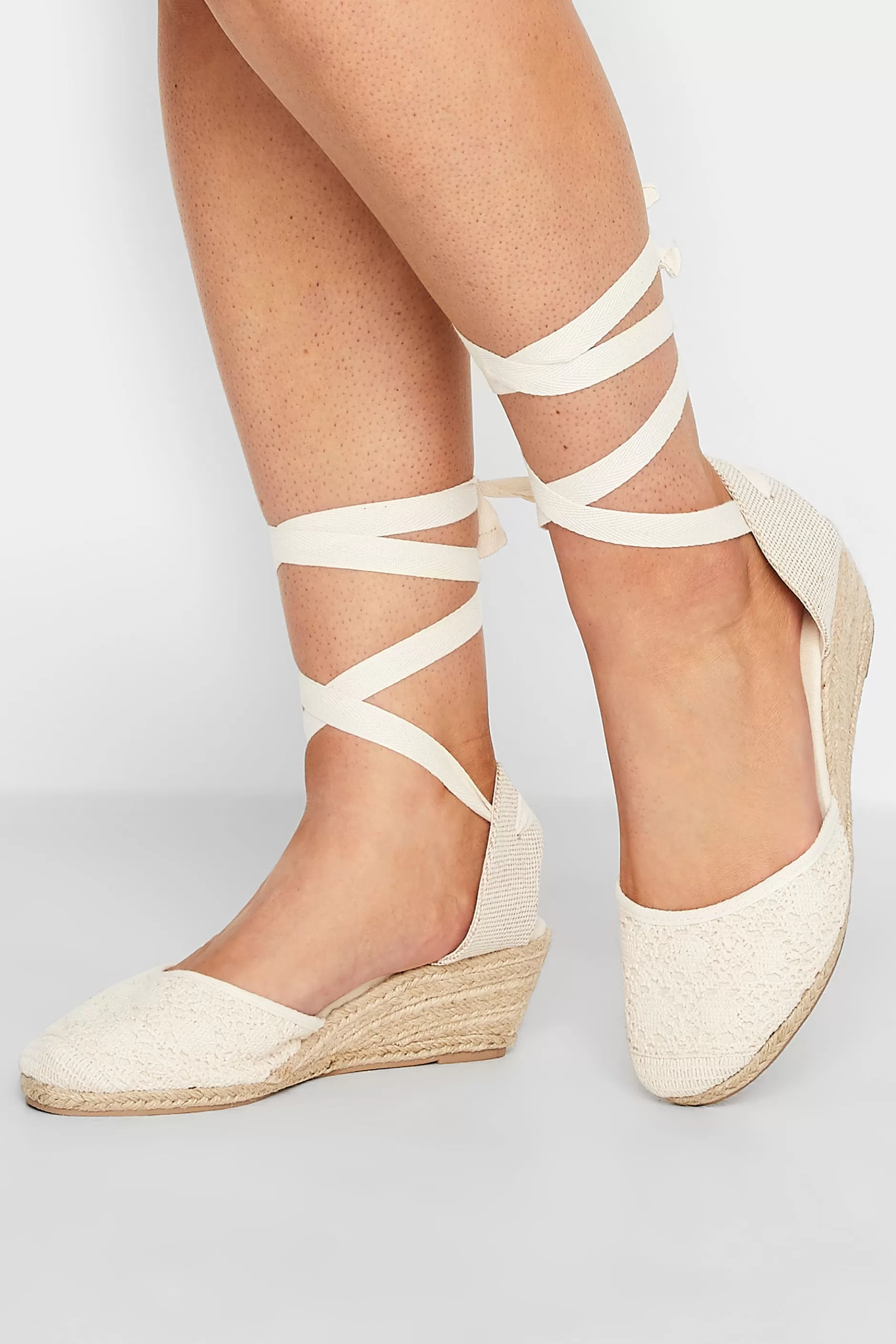 Women M&Co Sandals>Yours Yours White Crochet Lace Up Espadrille Wedges In Wide E Fit & Extra Wide Eee Fit