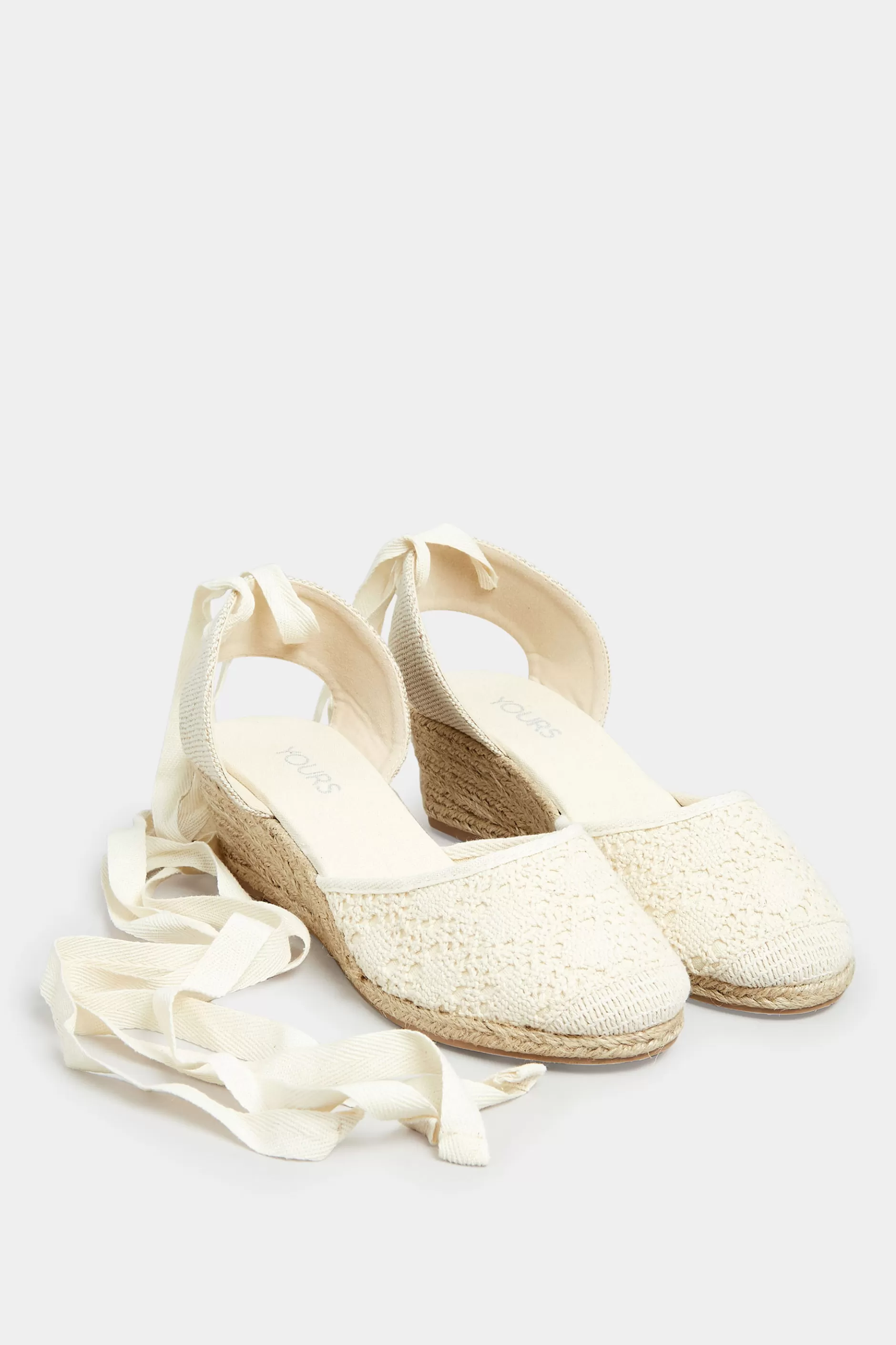 Women M&Co Sandals>Yours Yours White Crochet Lace Up Espadrille Wedges In Wide E Fit & Extra Wide Eee Fit