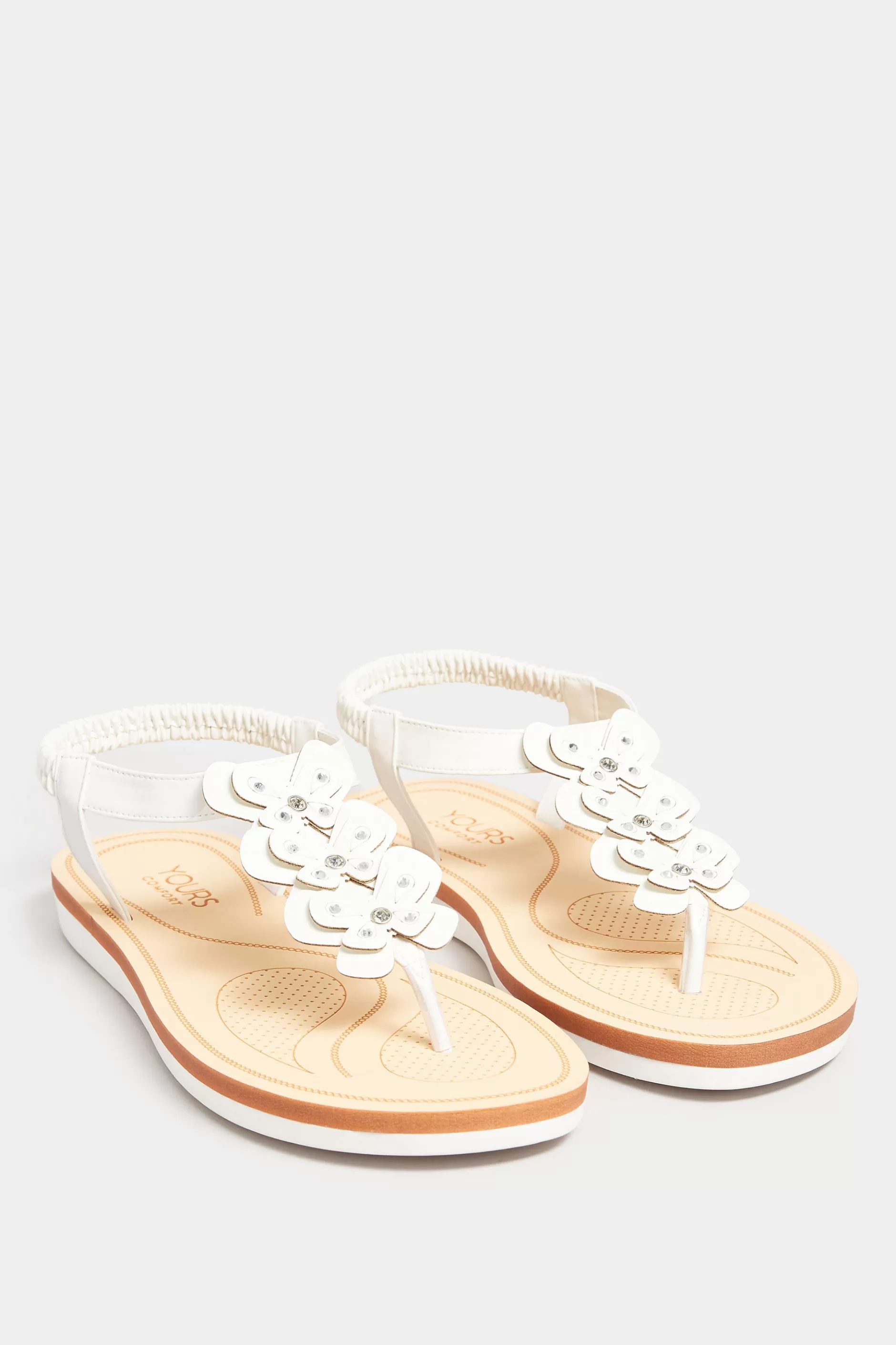 Women M&Co Flat Shoes>Yours Yours White Diamante Butterfly Sandals In Extra Wide Eee Fit