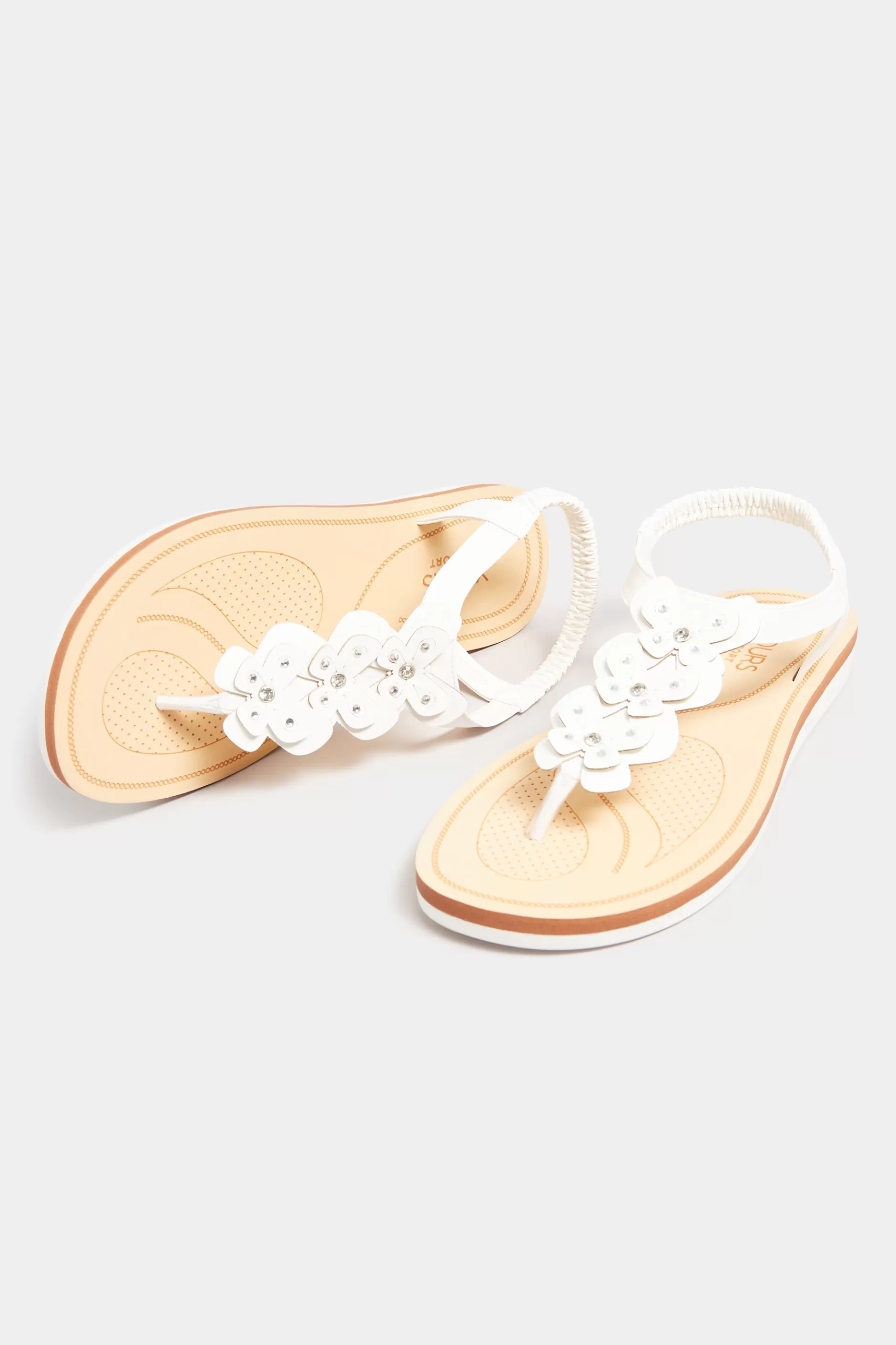 Women M&Co Flat Shoes>Yours Yours White Diamante Butterfly Sandals In Extra Wide Eee Fit