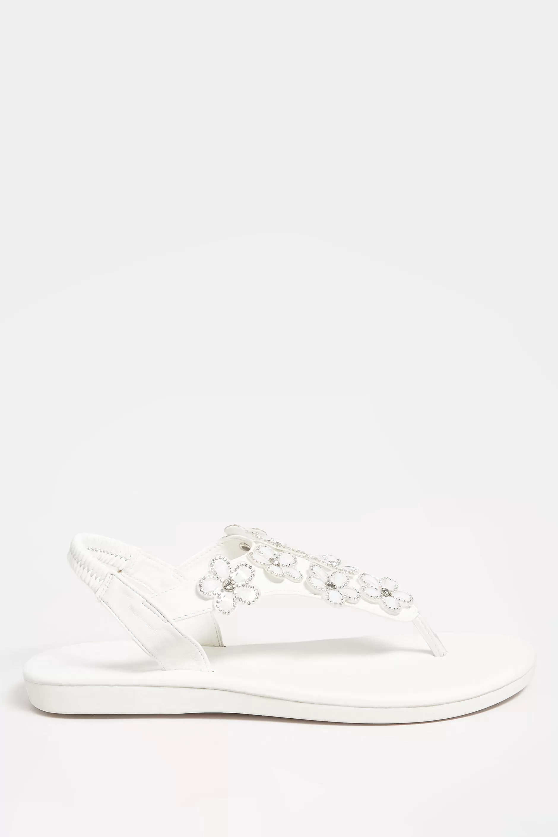 Women M&Co Flat Shoes>Yours Yours White Diamante Flower Sandals In Wide E Fit & Extra Wide Eee Fit