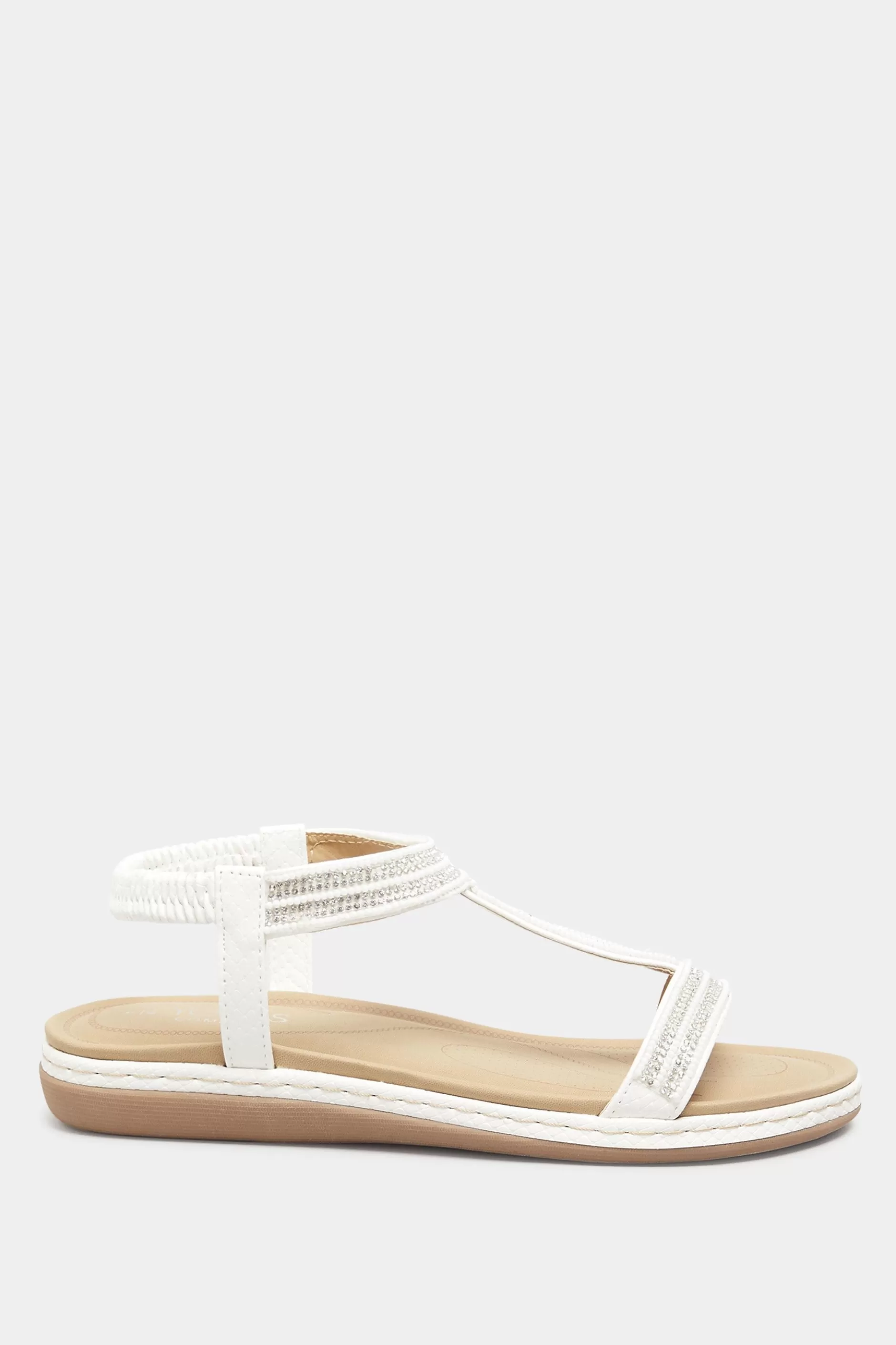 Women M&Co Flat Shoes>Yours Yours White Diamante Strap Sandals In Wide E Fit & Extra Wide Eee Fit