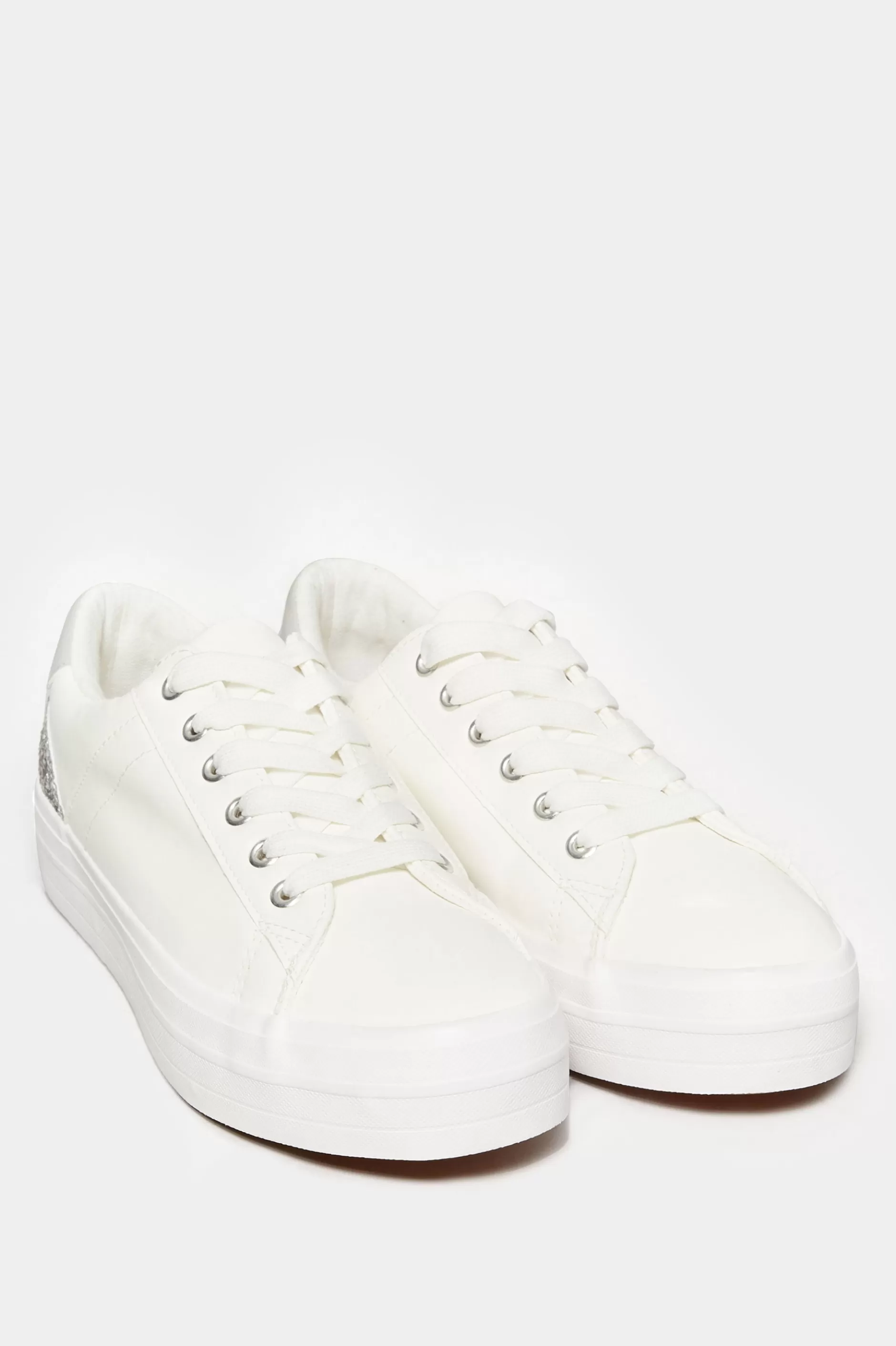 Women M&Co Flat Shoes>Yours Yours White Glitter Detail Trainers In Wide E Fit
